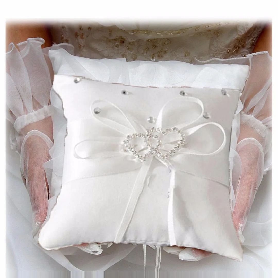 1pc 10/15/20 CM White Romantic Satin Heart Wedding Party Pocket Ring Bearer Pillow Cushion Gift