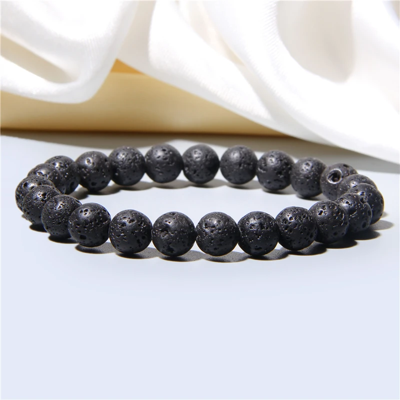 Натуральный черный лавовый камень из бисера мужской браслет модные белые бирюзовые бусины Bacelet для женщин мужские ювелирные изделия Pulseira Hombres