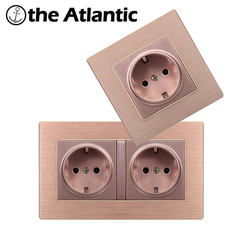 

Atlantic 16A EU/DE Standard Power Socket Wall Double Socket Luxury Power Outlet Enchufe Stainless Steel Panel 146mm*86mm