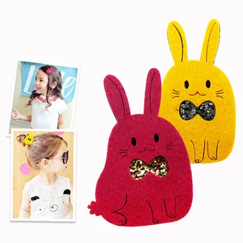 

180pcs/lot Baby Felt Cartoon Squint Rabbit Hair Clip Handmade felt hair clips for kids