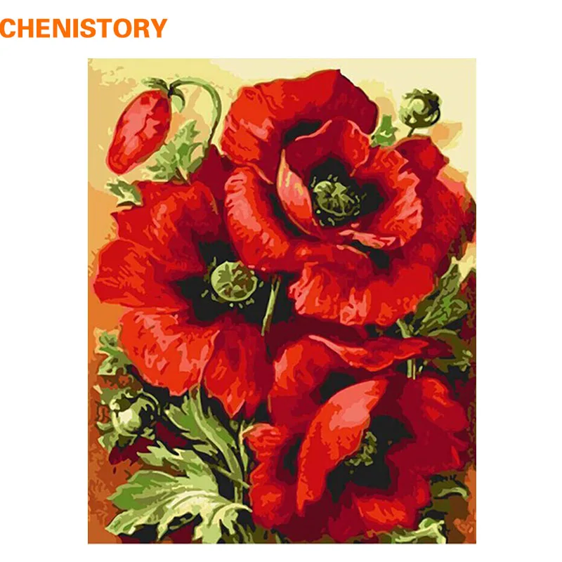 

CHENISTORY Acrylic Picture Red Flower DIY Digital Painting By Numbers Home Decor Modern Wall Art Canvas Painting Wall Artwork