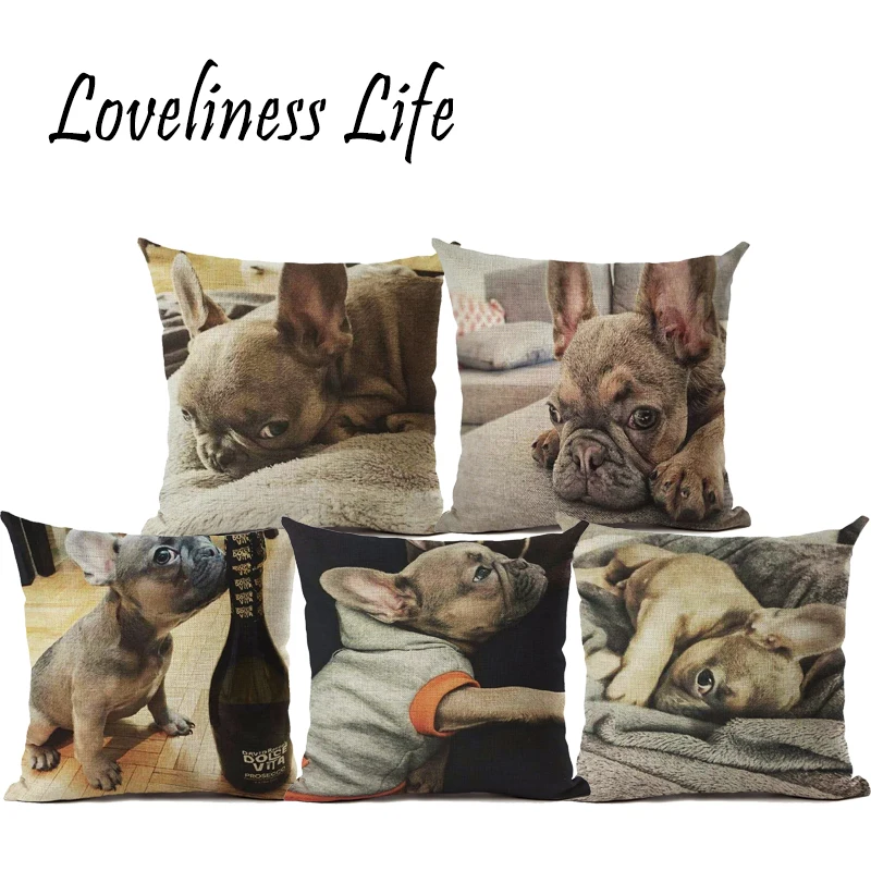 Image 2016 Hot Sales Cheap Linen Throw Pillow French Bulldog Printed Cushion Cover On Sofa For Home Decor Cojines Almofadas