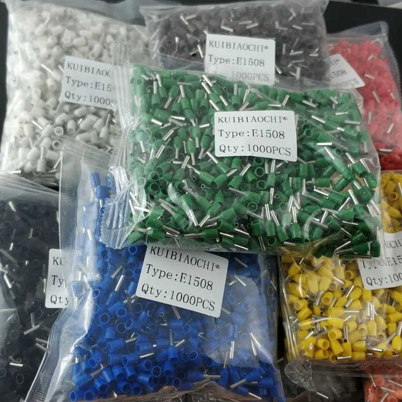 

100pcs/lot E1508 Bootlace Cooper Ferrules Kit Set Wire Copper Crimp Connector Insulated Cord Pin End Terminal 5 color VE1508