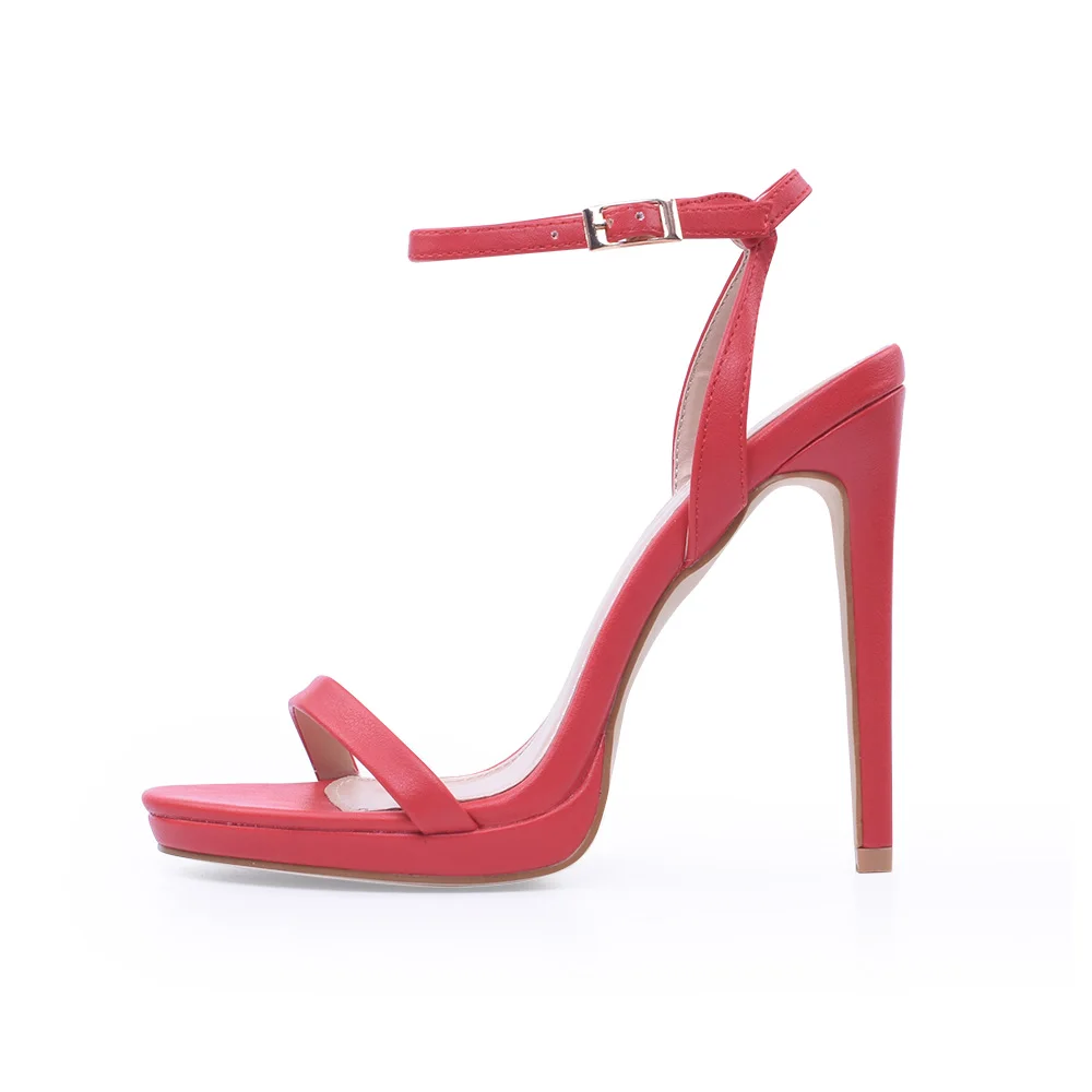 Летние женские босоножки на высоком каблуке с открытым носком; босоножки с ремешками на лодыжках с пряжкой; красные вечерние свадебные босоножки на платформе-шпильке; большие размеры - Цвет: red