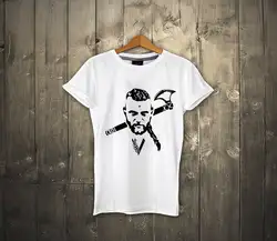 Футболка с викингами Ragnar Axe белая 100% хлопковая футболка Викинги унисекс 2015 Модные мужские футболки с бородой Бесплатная доставка