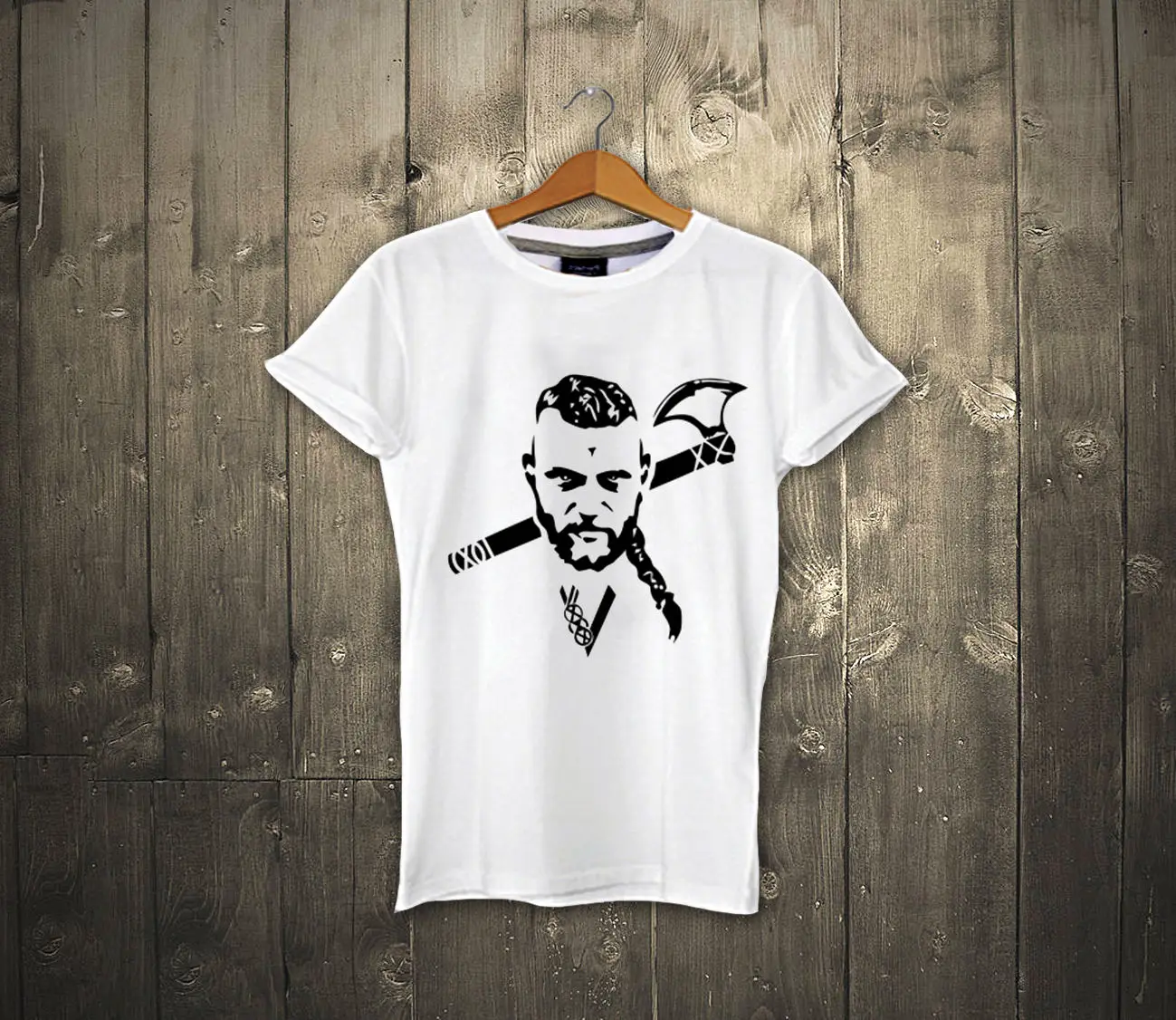 Vikings T Shirt Ragnar Axe White 100 Cotton T shirt Vikings UNISEX