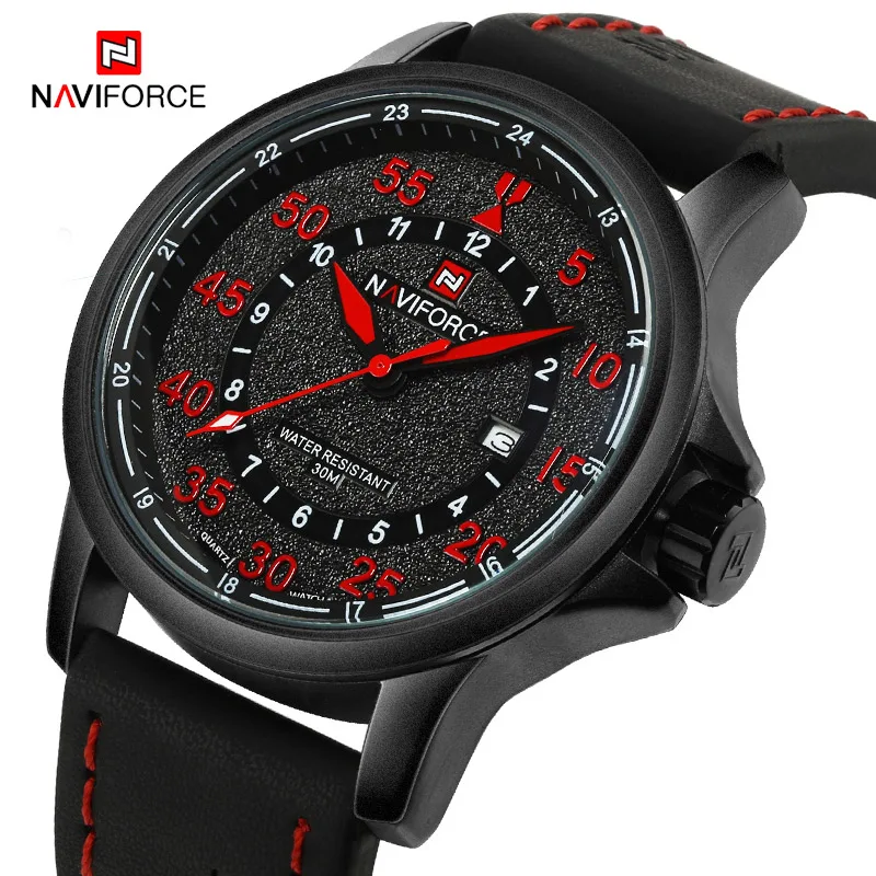 Naviforce Для мужчин Спортивные часы люкс топ модного бренда кварцевые часы Для Мужчин's Водонепроницаемый Военная Униформа Наручные часы мужской Relogio Masculino - Цвет: Red