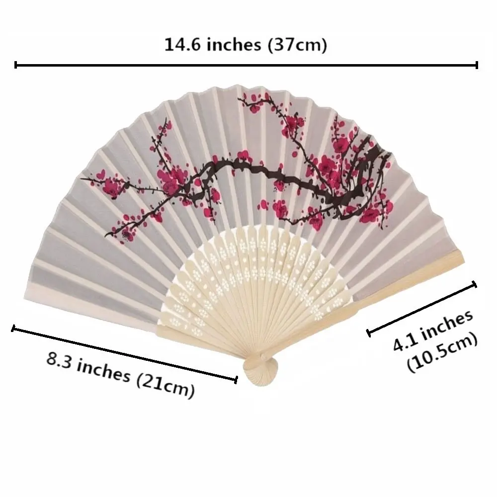 

50PCS Personalized Ladies Hand Fan With Bride Groom Name & Date Plum Blossom Flower Folding Wedding Fan Favor With Organza Bags