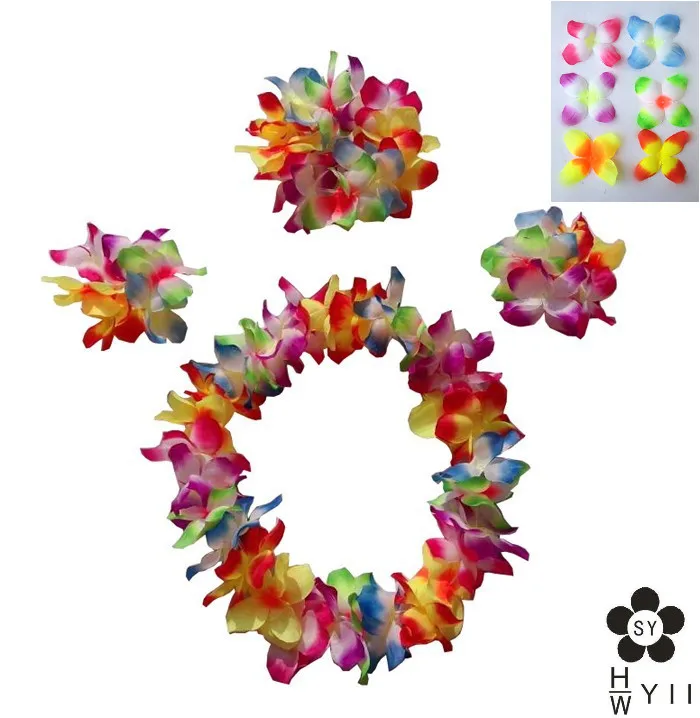 New Decorative hawaiian flowers lei set necklace+headband+bracelet