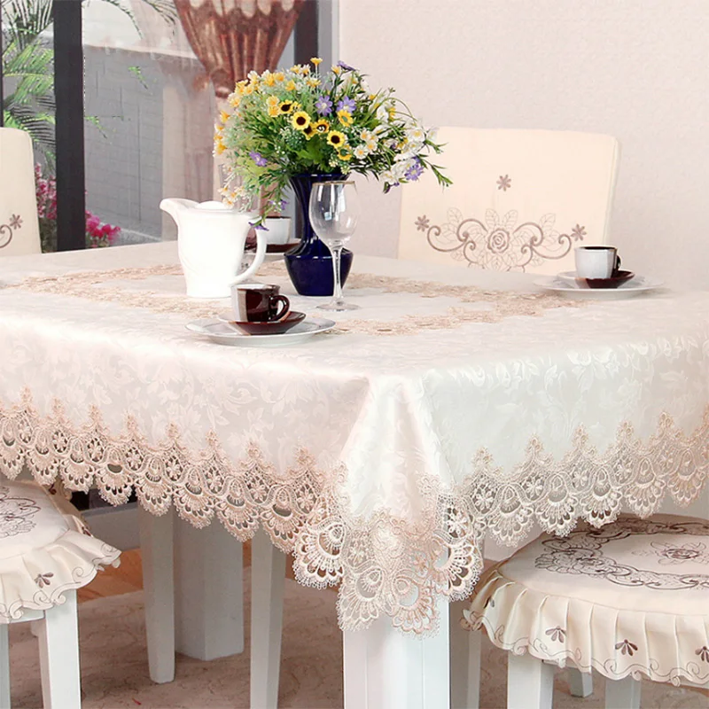

Floral Lace Edge Rectangular Round Cutwork Embroidered Table Cloth Polyester Dining Wedding Tablecloth Toalha De Mesa