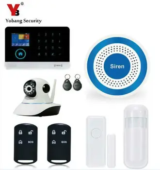 

Yobang Security 2.4 inch Display IOS Android APP Control WCDMA/CDMA 3G WIFI Alarm System HD IP Camera Surveillance Blue Siren