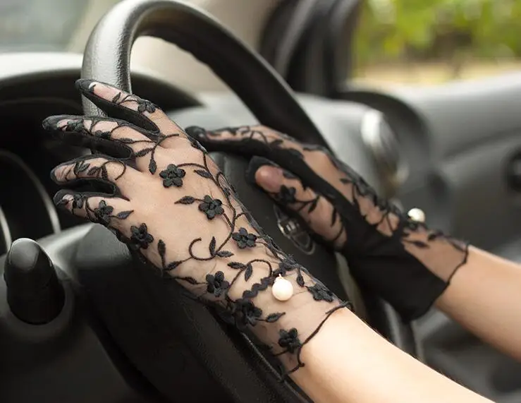 Весенне-летние женские кружевные солнцезащитные перчатки, женские противоскользящие перчатки для вождения, сексуальные прозрачные кружевные перчатки R1069