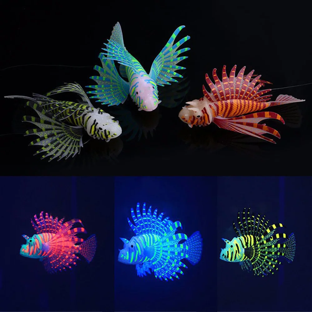 Аквариум светящийся эффект украшение искусственный лев рыба орнамент аквариум Подводное растение светящийся орнамент водный пейзаж