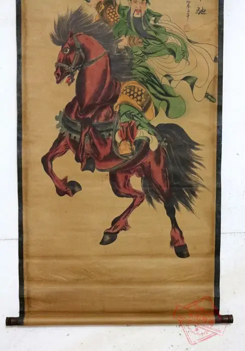 Редкий Старый китайский QingDyansty прокрутки живопись, GuanGong, изысканный дизайн, ручной резной, древний