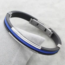 YYW, Новое поступление, мужские подарки в стиле панк, голубой, фиолетовый цвет, цветная цепочка, черная силиконовая резина, нержавеющая сталь, ювелирный браслет, браслеты