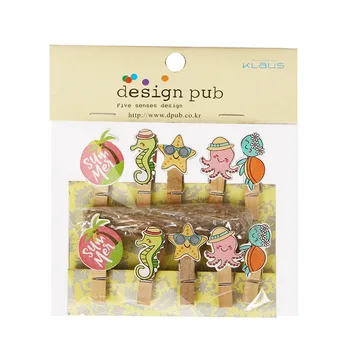 

10 Pcs/Set Lovely Seahorse Octopus Series Wooden Clip Photo Clips Party Decoration Clip with Hemp Rope