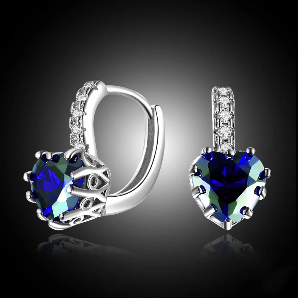 Популярные 925 пробы серебряные милые синие эмалированные серьги-гвоздики в форме сердца для женщин и девушек, ювелирные изделия из стерлингового серебра