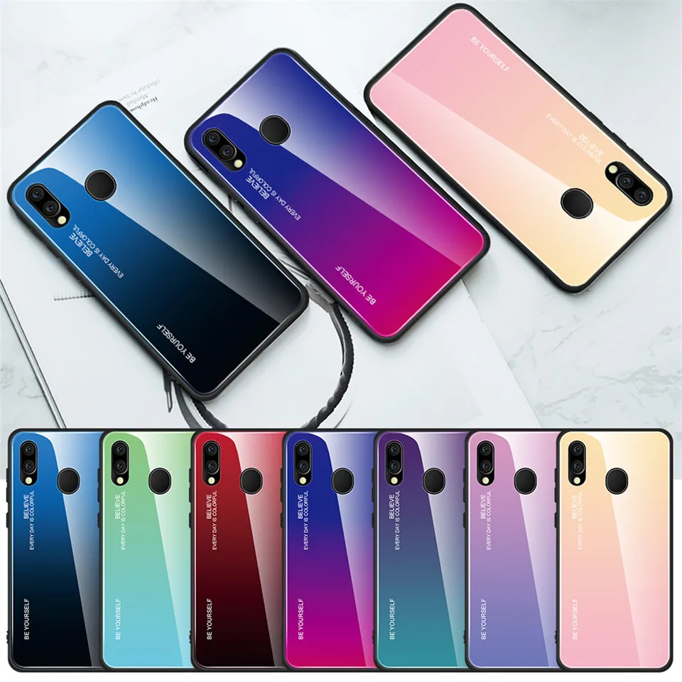

Gradient Tempered Glass Back Cover For Samsung Galaxy M20 M10 A30 A50 Glass Cases For Galaxy M10 M 20 10 A 30 50 Colorful Cover