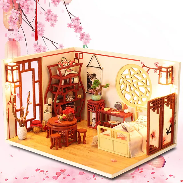 Kids Toys Diy Dollhouse Assemble Wooden Miniaturas Doll House Furniture Miniature Dollhouse Puzzle Educational Toys For Children 2