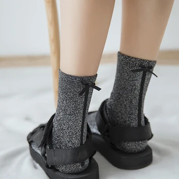 

Elegant Lady Glitter Socks Women Bow Design Cotton Womens Socks Luxury Shiny Happy Socks Funny Cute Solid Fashion New 2018