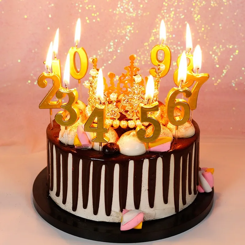 1pcs Gold Silver Number 0-9 Candle Birthday Party Design Candle Decoration Happy Birthday Anniversary Candle Supplies DIY