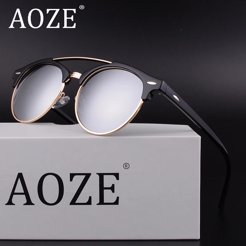 AOZE 2018 новые круглые брендовые солнцезащитные очки поляризационные полуоправы с