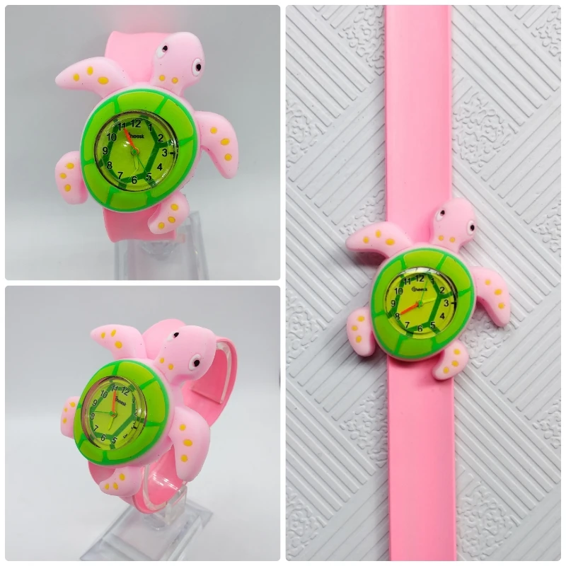 New style! Children Cartoon Quartz Watch 4 Kinds of Animal for Kids Boys Girls Clock Christmas Gift Toys Digital Wrist Watches - Цвет: turtle pink