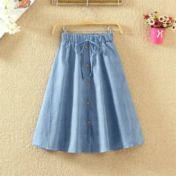 

High waist Mid-Calf skirt 2019 summer Style student wild stripe A-line denim skirt casual women jeans skirt w591