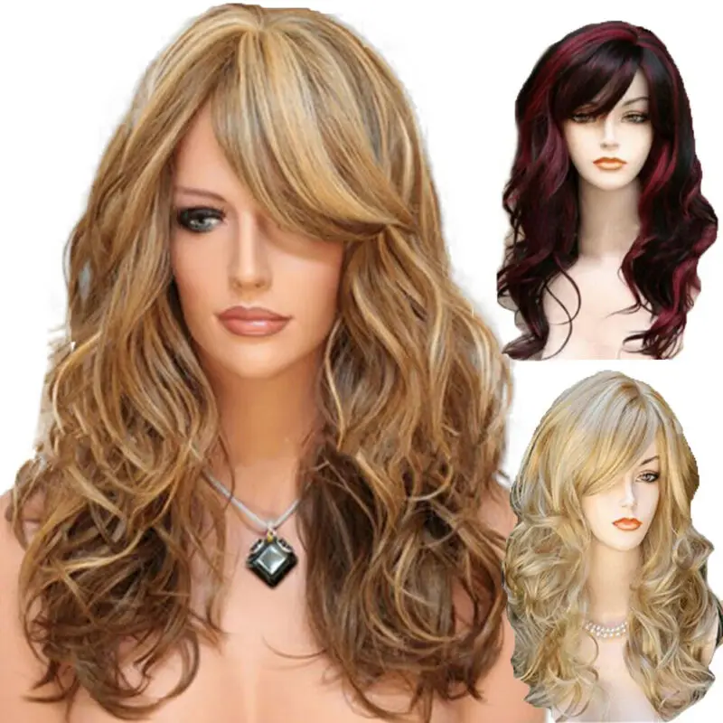 

Full Wig Long Curly Straight Synthetic Hair With Blonde Stylish Wigs For Women Ladies 2019 New