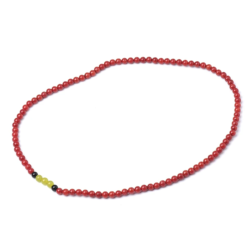 

Meticulous and slender Red with yellow and Black 6 MM Beads natural Red coral Necklace.The Christmas Eve Gift