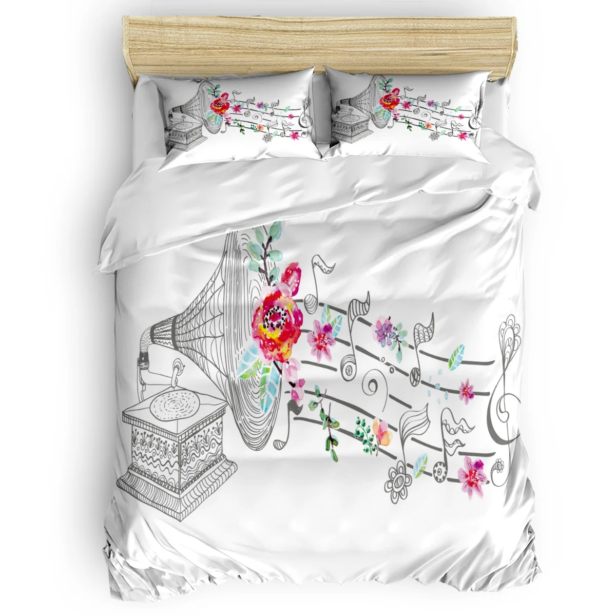 

Retro Gramophone Sounder Flower Music Comforter Cover Set Quilt Cover Bedding St. Patrick's Day Independence Day Christmas Day