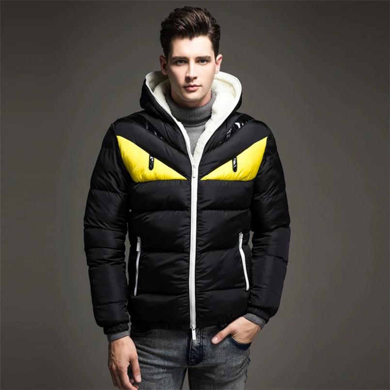 جديد سميكة منفذها السترات الرجال الأزياء الوقوف طوق الذكور ضئيلة تناسب سترة رجل عارضة خليط القطن مبطن مقنعين ستر معطف