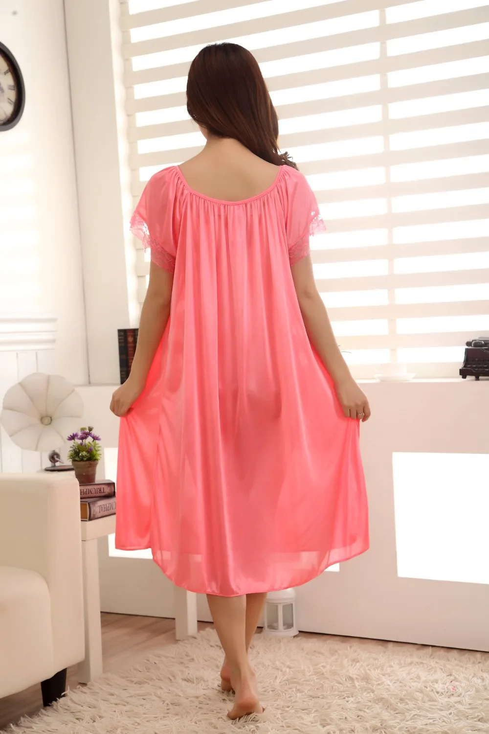 Акция плюс размер конфеты цветная Пижама Женское из искусственного шелка вискоза ночная рубашка размера XXXL элегантное благородное домашнее платье