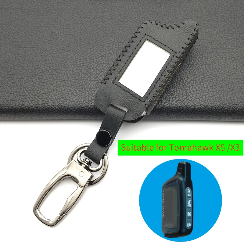 

LCD TOMAHAWK X3 X5 Leather Case Fob Chain Remote Control Switch for Two Way Vehicle Security Car Alarm System X5 Keychain