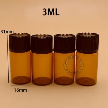

(100 pieces/lot) 3ML Amber Mini Glass Bottle Vials Essential Oil 3ML glass bottle small refillable amber glass bottle