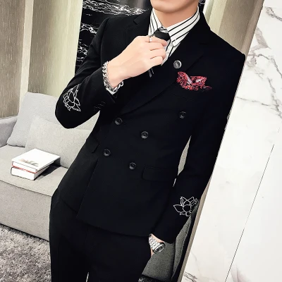 مزدوجة الصدر الدعاوى الرجال Ternos Masculinos أحدث معطف بانت تصاميم المطرزة السترة يتأهل رجل الدعاوى الزفاف دعوى 2019