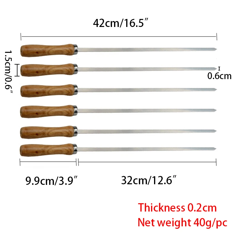 Деревянные шашлыки для барбекю из нержавеющей стали, гриль для барбекю, игла с деревянной ручкой, вилка для барбекю, Длинные мясные плоские шашлыки, инструмент для барбекю, 16,5 дюйма, 42 см