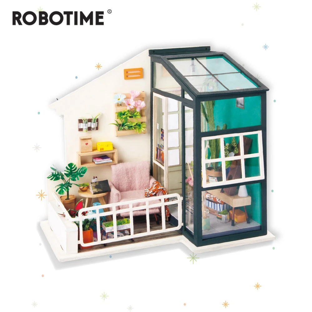 

Robotime DIY Balcony Daydreaming with Furniture Children Adult Miniature Wooden Doll House Model Building Dollhouse Toys DGM05