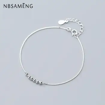 

New authentic 100% 925 Sterling Silver Lady Bracelet Chain Small ball Bracelets & Bangles Adjustable 16 cm For Women Jewelry