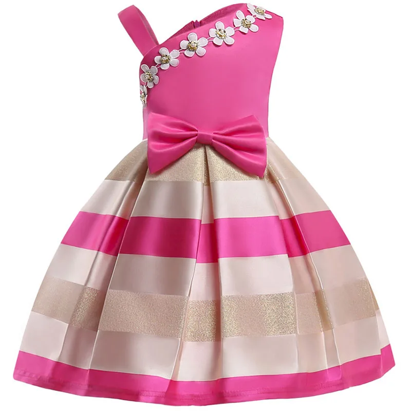 

Princess Girls Flower Stripe Wedding Party Dresses With Bow Baby Kids Christmas Vestidos Costume Infant Children Summer Clothing