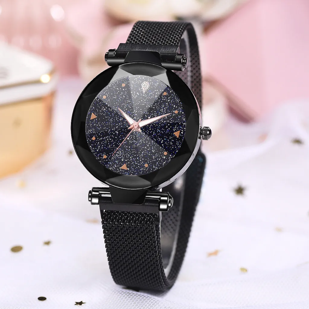 Reloj mujer, модные женские часы, звездное небо, выпуклая стеклянная кварцевая сетка с магнитной пряжкой, женские часы bayan kol saati