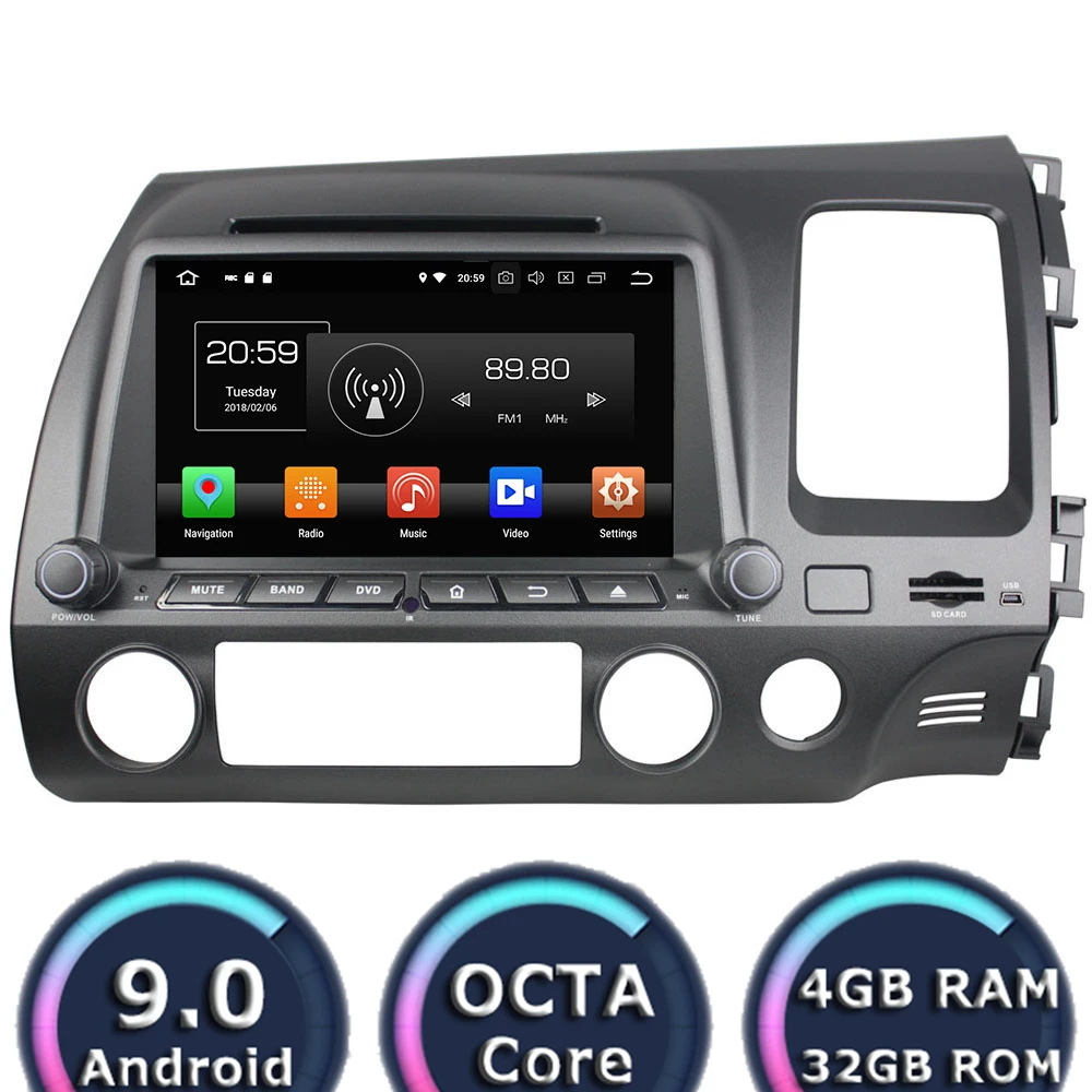 Roadlover Android 9.0 Car PC DVD Player Video For Honda Civic 2006 2011