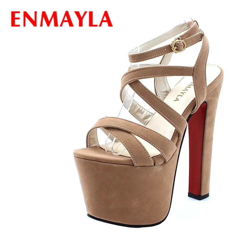 

ENMAYLA Rome Flock Super High Platform Gladiator Sandals Women Open Toe High Heels Pumps Womens Sexy Lady Party Shoes Woman