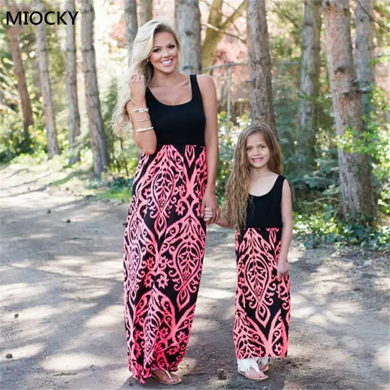 

mother daughter dress family matching outfits mom and daughter Print Maxi Dress baby girl summer mommy and me clothes E0132