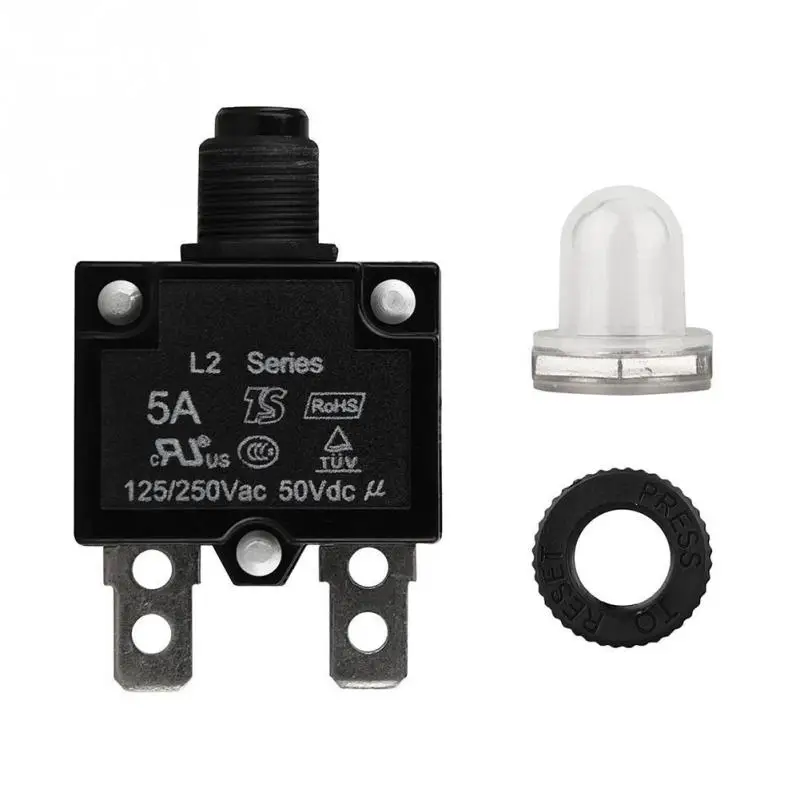 

Plastic+Metal 5A/10A/15A/20A/30A Circuit Breaker Panel Mount Air Switch Resettable Thermal Circuit Breaker AC 125/250V DC 50V