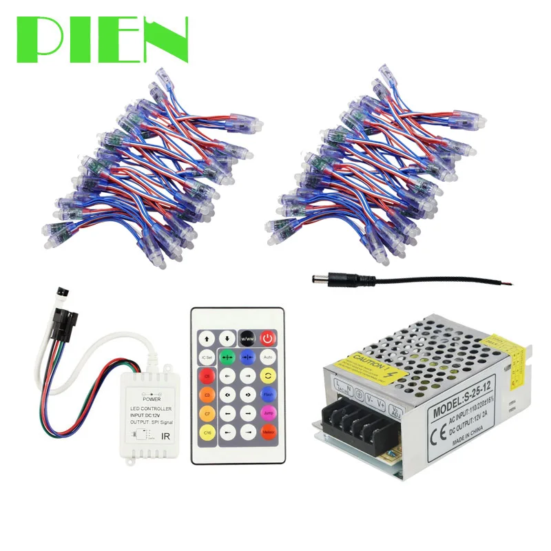 12 мм WS2811 Светодиодный пиксельный модуль водонепроницаемый DC5V адресуемые Рождественские огни цвет мечты+ 24key контроллер+ источник питания 200 шт