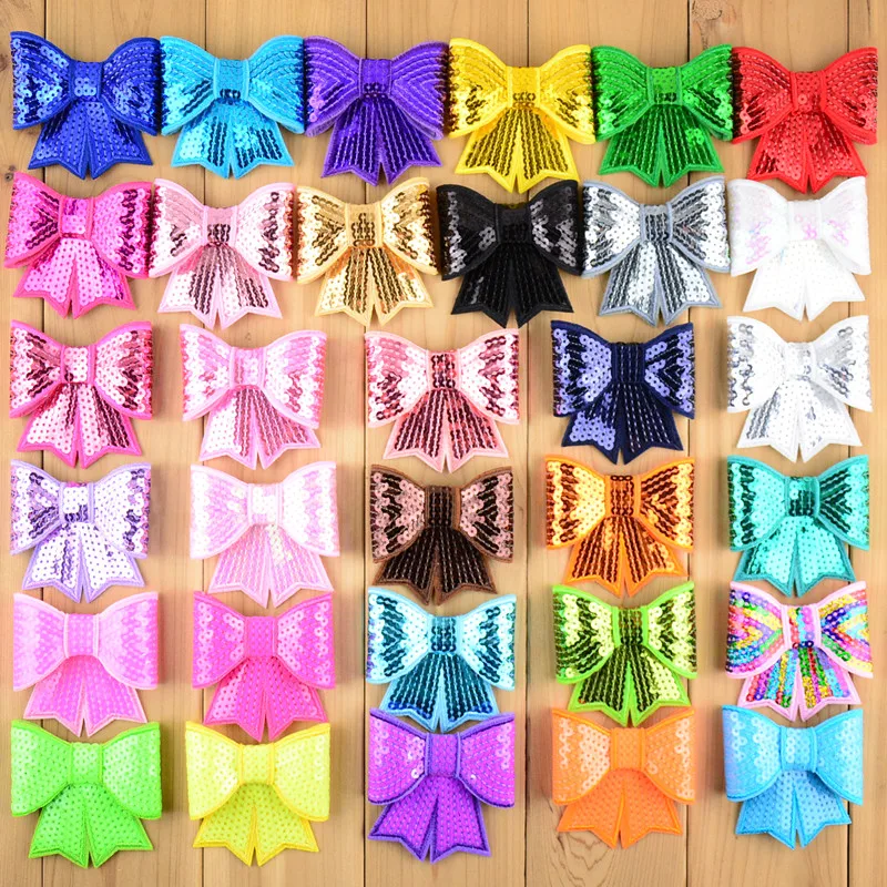 

Wholesale 120pcs/lot 3" Sequin Bow Knot Applique Embroideried Sequin Bows Girls Boutique Free Shipping HDJ13