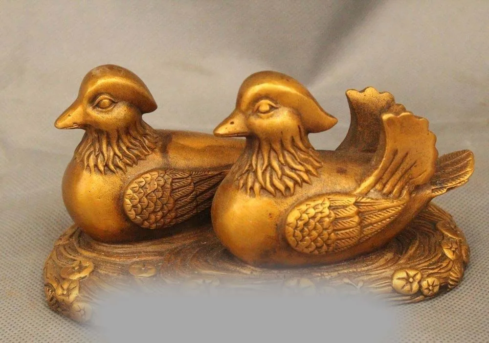 

6" Chinese Fengshui Bronze Happiness mandarin duck aix galericulata Bird Statue