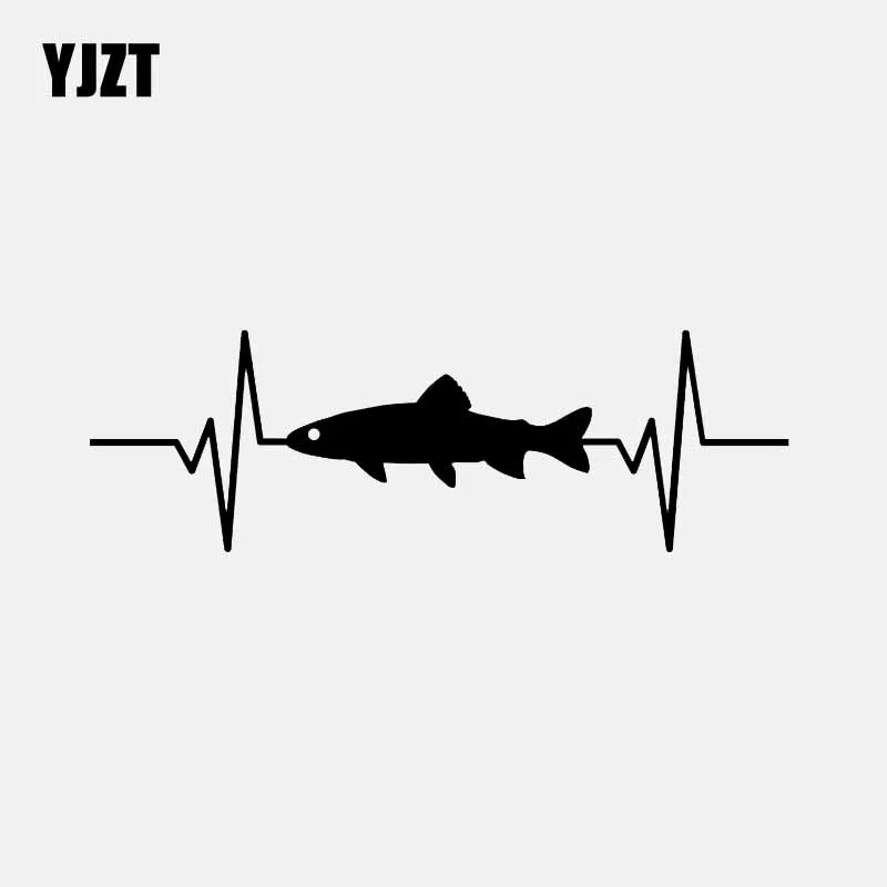 Yjzt 17.8cm*5.7cm Vinyl Car Sticker Trout Fish Heartbeat Decal Black