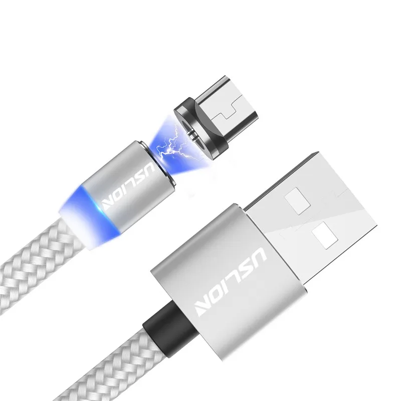 USLION Магнитный кабель Micro usb type C адаптер для быстрой зарядки Micro type-C магнитное зарядное устройство для Iphone 7 samsung S10 S9 Plus xiaomi - Цвет: Серебристый